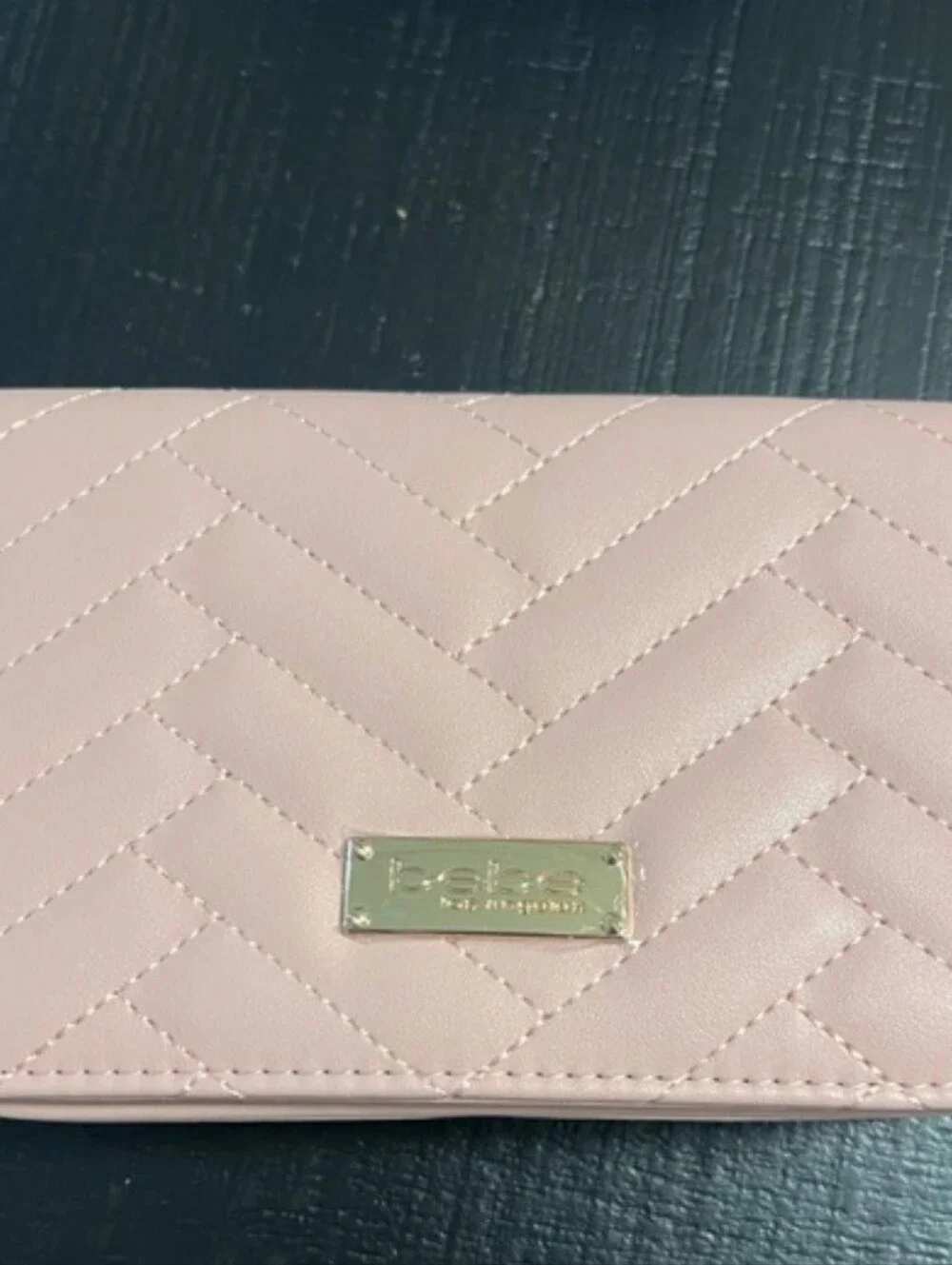 bebe Quilted Blush Crossbody Bag with Gold Chain Trim
